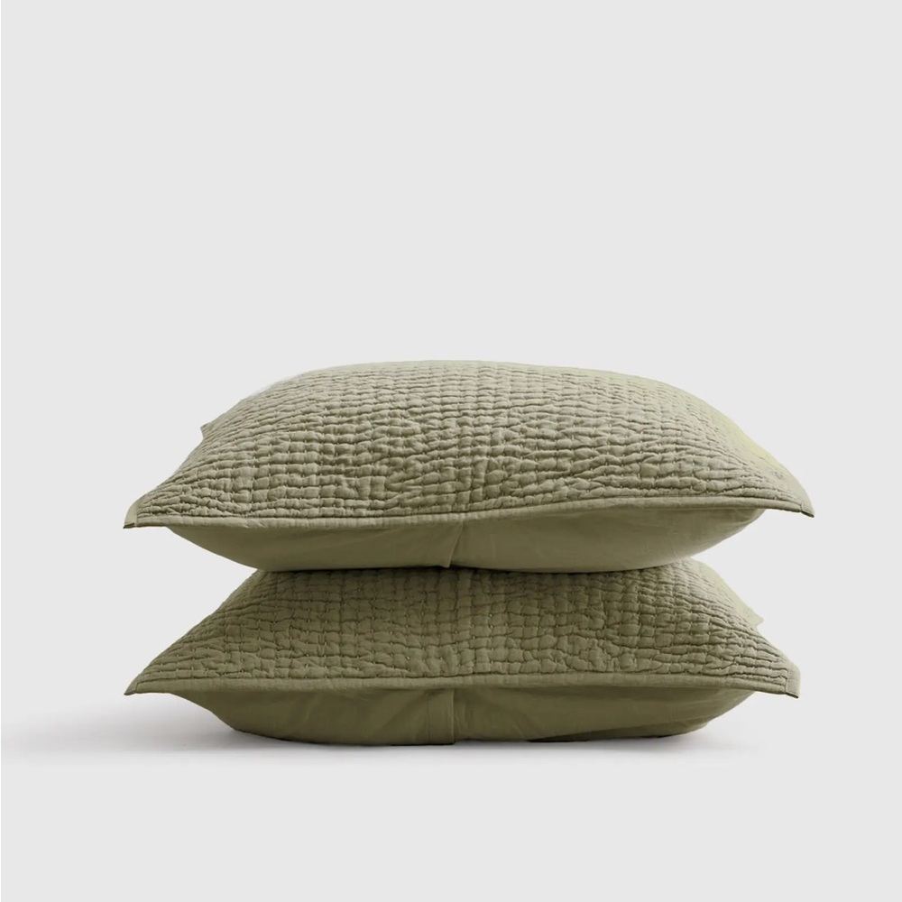 Quince European Linen Cotton Stitch Sham Set King Olive